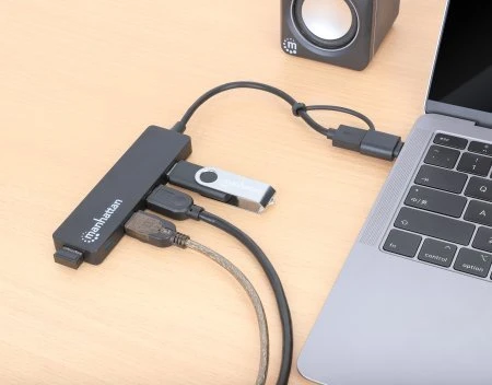 HUB USB Manhattan MANHATTAN 4-Port USB 3.0 Typ-C / Typ-A Kombi-Hub juodas