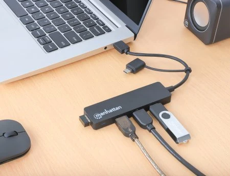 HUB USB Manhattan MANHATTAN 4-Port USB 3.0 Typ-C / Typ-A Kombi-Hub juodas