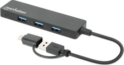HUB USB Manhattan MANHATTAN 4-Port USB 3.0 Typ-C / Typ-A Kombi-Hub juodas