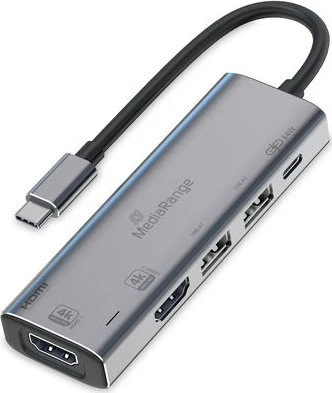 HUB USB MediaRange MediaRange HUB USB-C 5 in 1 Multiport Adapteris, sidabrinis