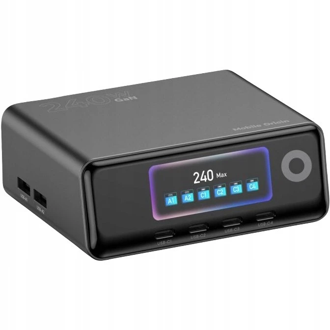„Mobile Origin“ 240 W „GaN Ekranas“ įkrovimo šakotuvas PW39 – 4 USB-C + 2 USB-A