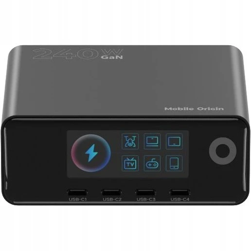 „Mobile Origin“ 240 W „GaN Ekranas“ įkrovimo šakotuvas PW39 – 4 USB-C + 2 USB-A