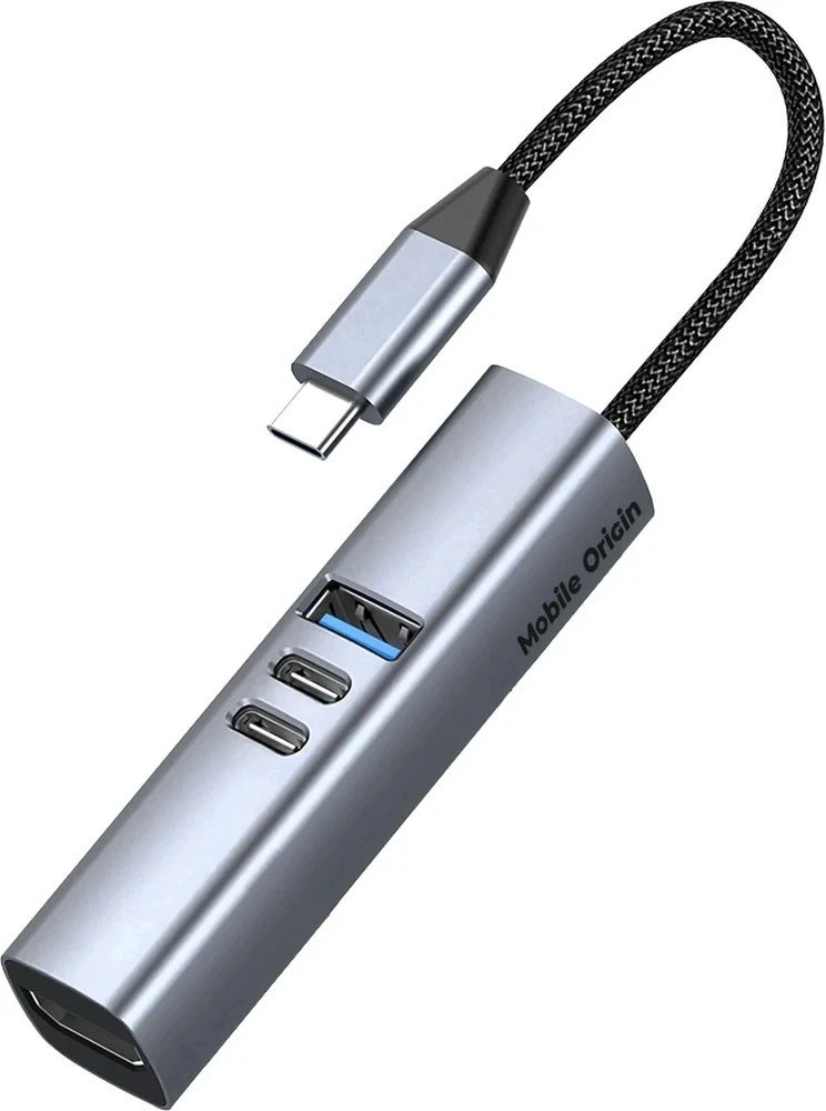 Mobile Origin 7in1 daugiafunkcis šakotuvas HB2 – 3x USB-C, USB-A, HDMI, TF/SD kortelės, USB-C laidas
