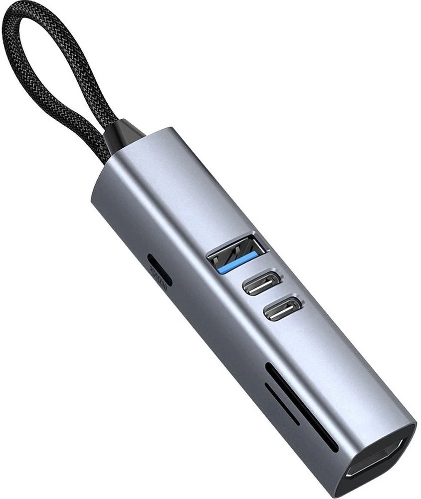 Mobile Origin 7in1 daugiafunkcis šakotuvas HB2 – 3x USB-C, USB-A, HDMI, TF/SD kortelės, USB-C laidas