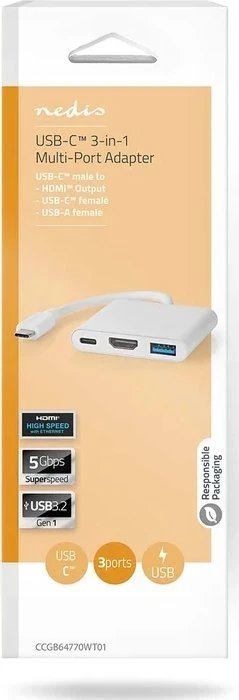 Nedis USB HUB CCGB64770WT01 doko stotelė Laidinis USB Type-C Baltas