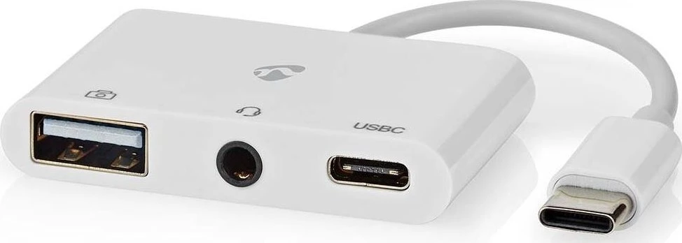 Nedis USB HUB CCGB64790WT01 doko stotelė Laidinis USB 2.0 Type-C Baltas