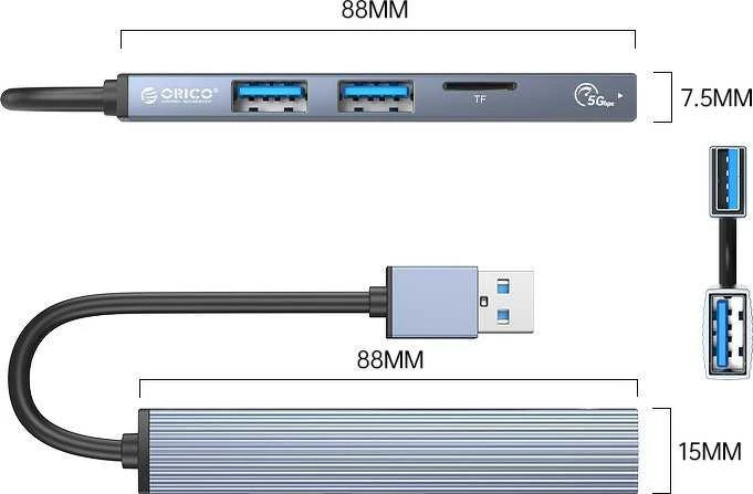 Orico Adapteris Hub 3x USB+ TF 3.0