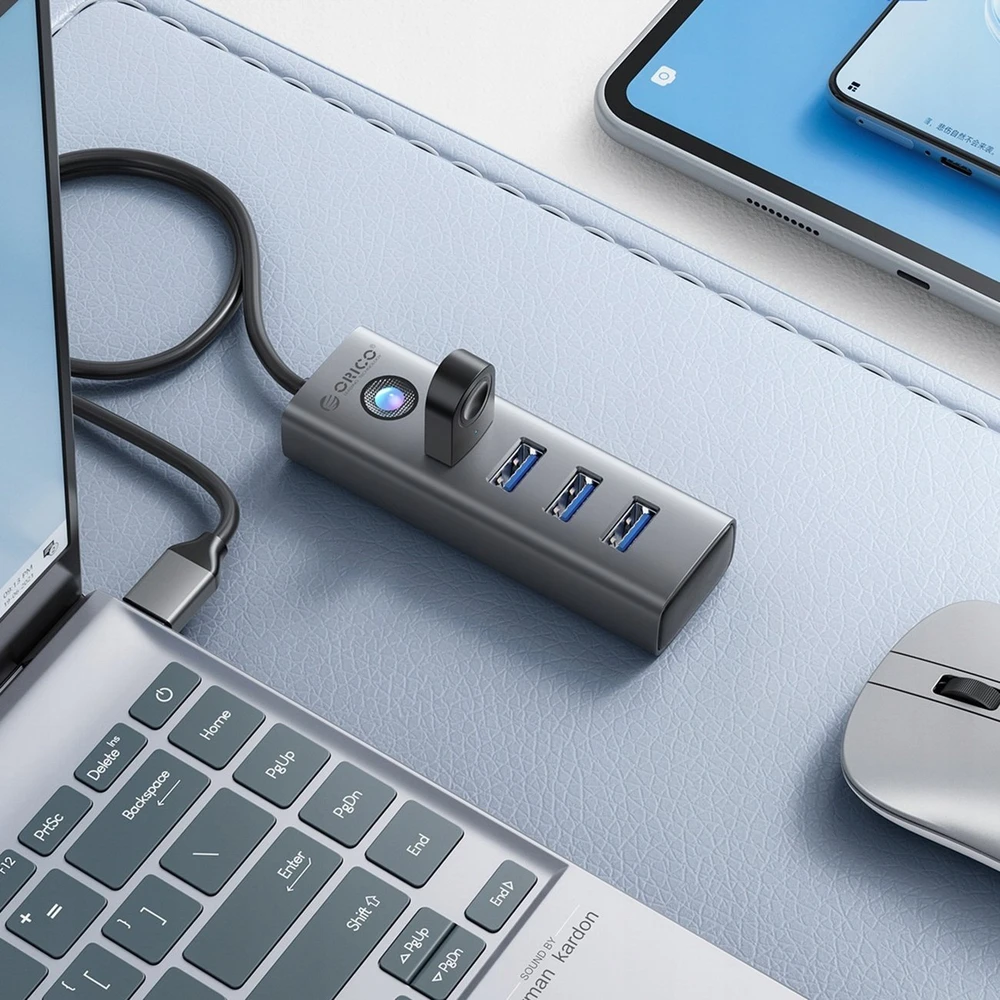 Hub Orico PDD4U-U3 4x USB-A 3.0 – pilkos spalvos