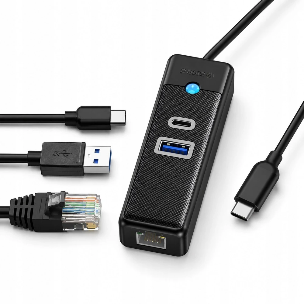 Orico PW3UR25-C3 3 prievadų USB šakotuvas 1x USB-A 3.0 1x USB-C 3.0 1x RJ45 2.5G Ethernet 1.8 m - Juodas