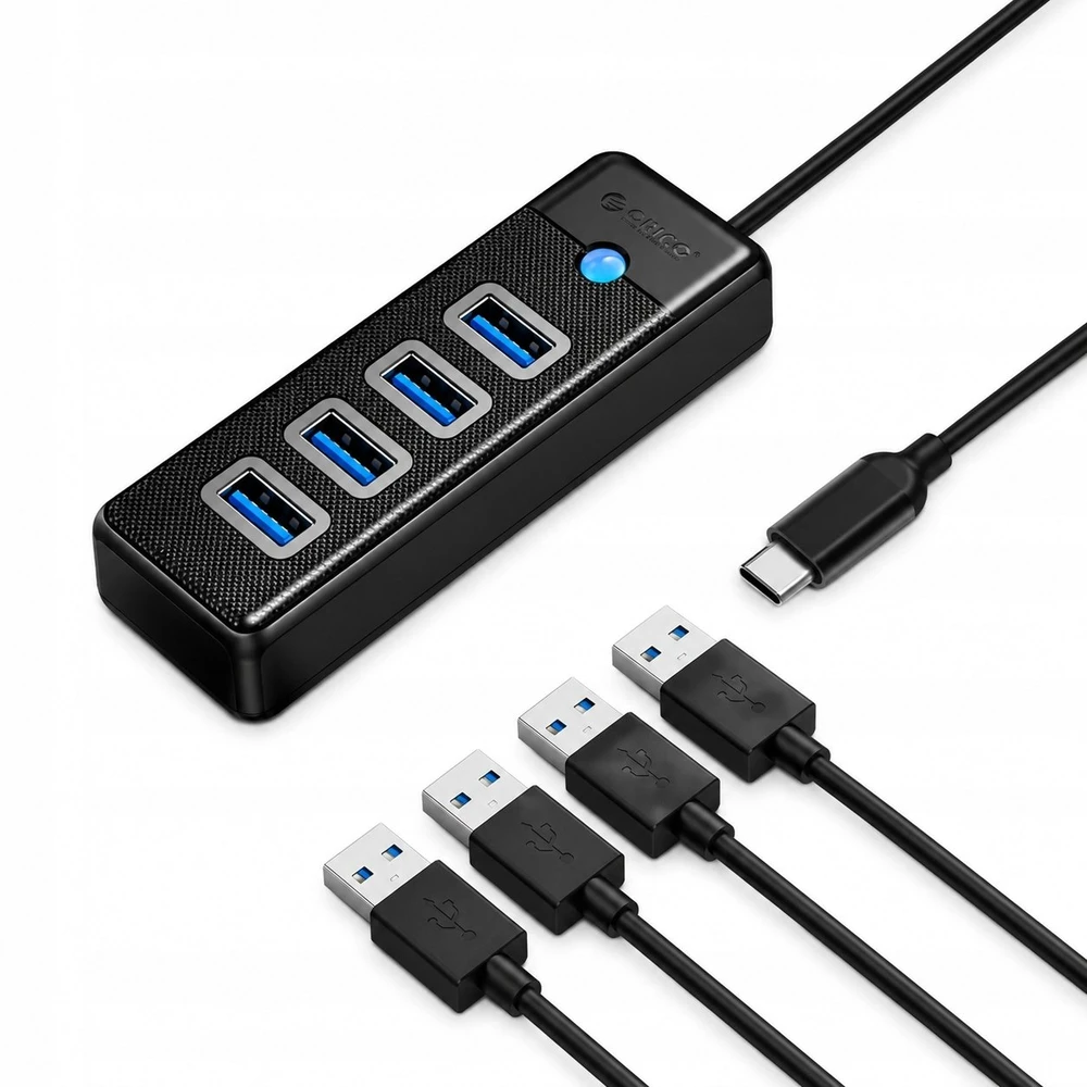 Orico PW4U-C3 USB Hub 4-port USB-A 3.0 1m - juodas