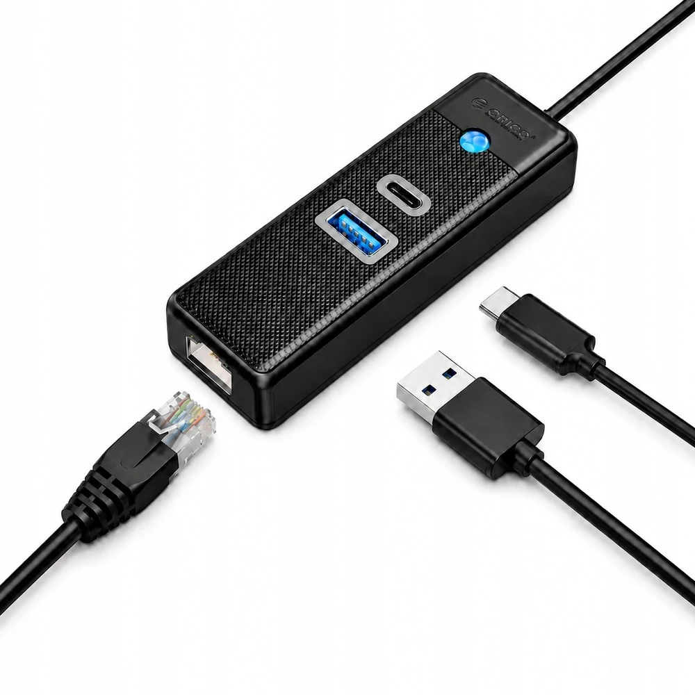 Orico PWCUR-C3 3 prievadų USB šakotuvas 1x USB-A 3.0 1x USB-C 3.0 1x RJ45 Gigabit Ethernet 1.8 m - juodas