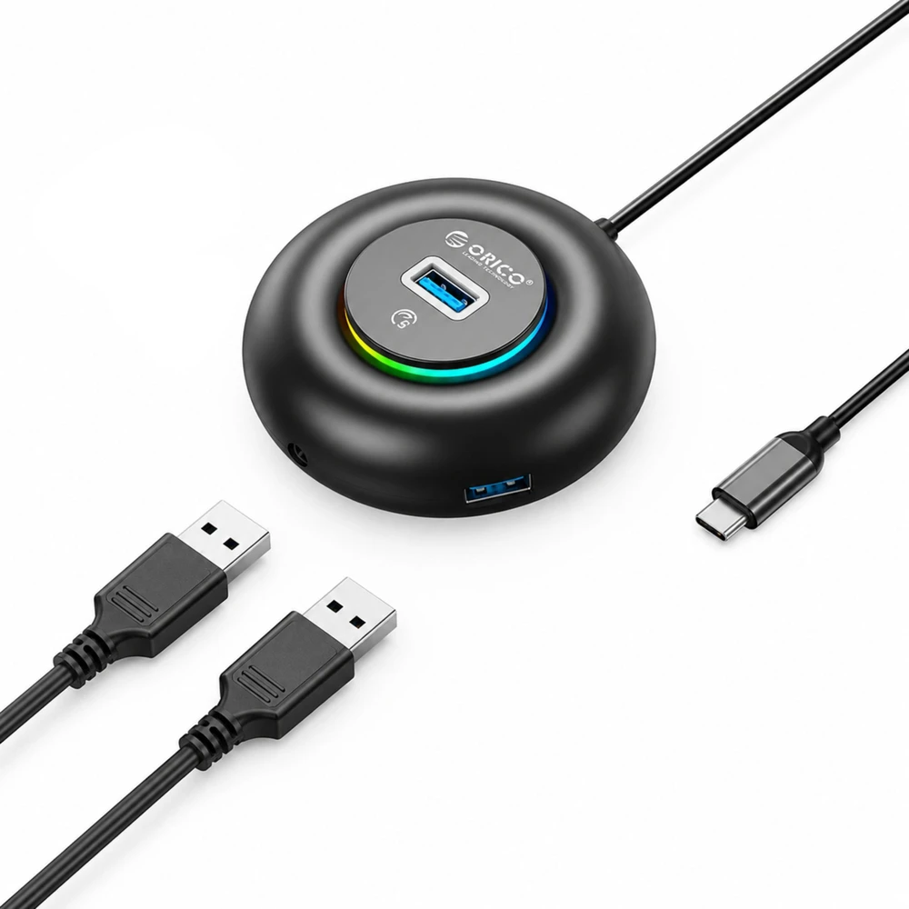 Orico YXR4-C3 RGB USB šakotuvas 4 prievadų USB-A 3.0 su garso/mikrofono prievadu 1,8 m - Juodas