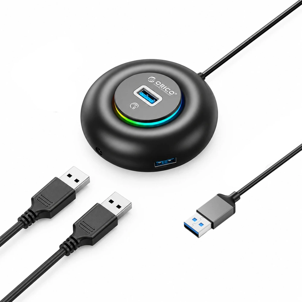 Orico YXR4-U3 RGB USB šakotuvas 4 prievadų USB-A 3.0 su garso/mikrofono prievadu 0,3 m - Juodas
