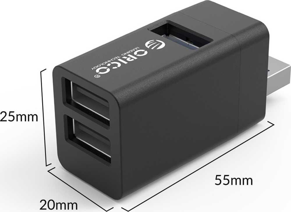 ORICO MINI HUB USB-A, 3x USB-A (2x2.0, 1x3.1), MINI-U32L-BK-BP