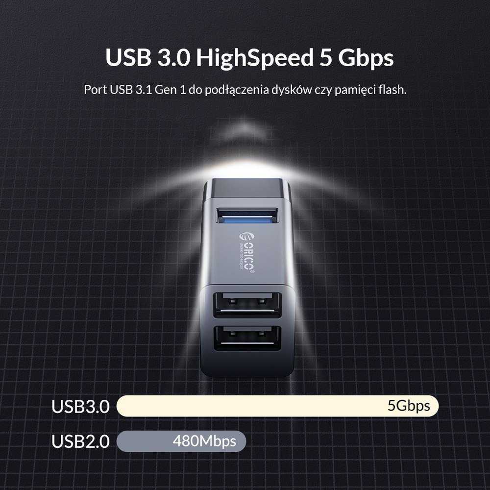 HUB USB Orico MINI-U32-BK-BP 3x USB-A 3.0 (MINI-U32-BK-BP)