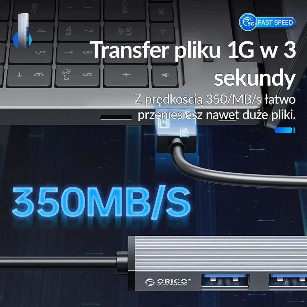 „Orico“ šakotuvas USB 5Gbps 1*USB-A 3.1, 3*USB-A 2.0, aliuminio