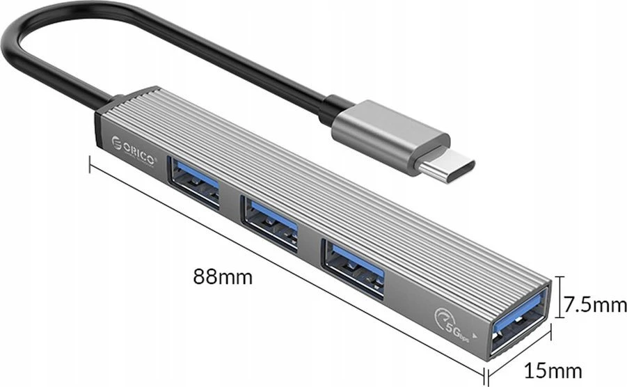 „Orico Hub USB-C“, USB-A 5Gbps, 3*USB-A 2.0, aliuminio