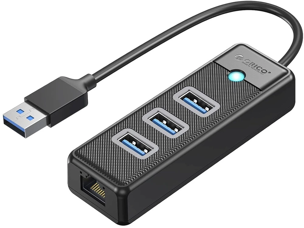 Orico PW3UR25-U3 USB šakotuvas 4 prievadų 3x USB-A 3.0 1x RJ45 2.5G Ethernet 1.8m - Juodas