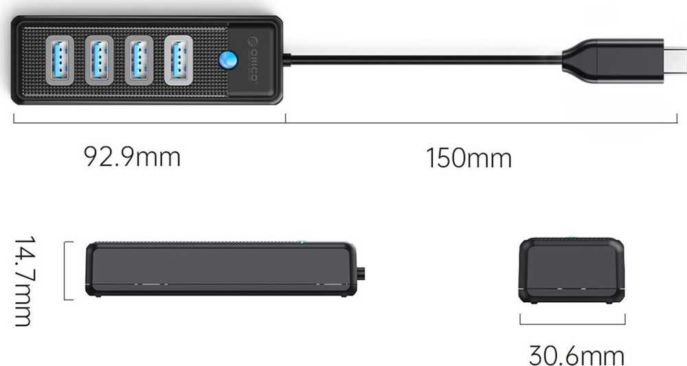 Orico Hub adapteris USB-C prie 2x USB 3.0 + USB-C, 5 Gbps, 0.15 m (juodas)