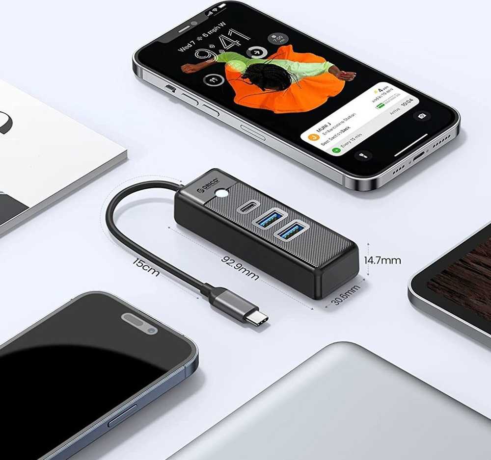 Orico Hub adapteris USB-C prie 2x USB 3.0 + USB-C, 5 Gbps, 0.15 m (juodas)