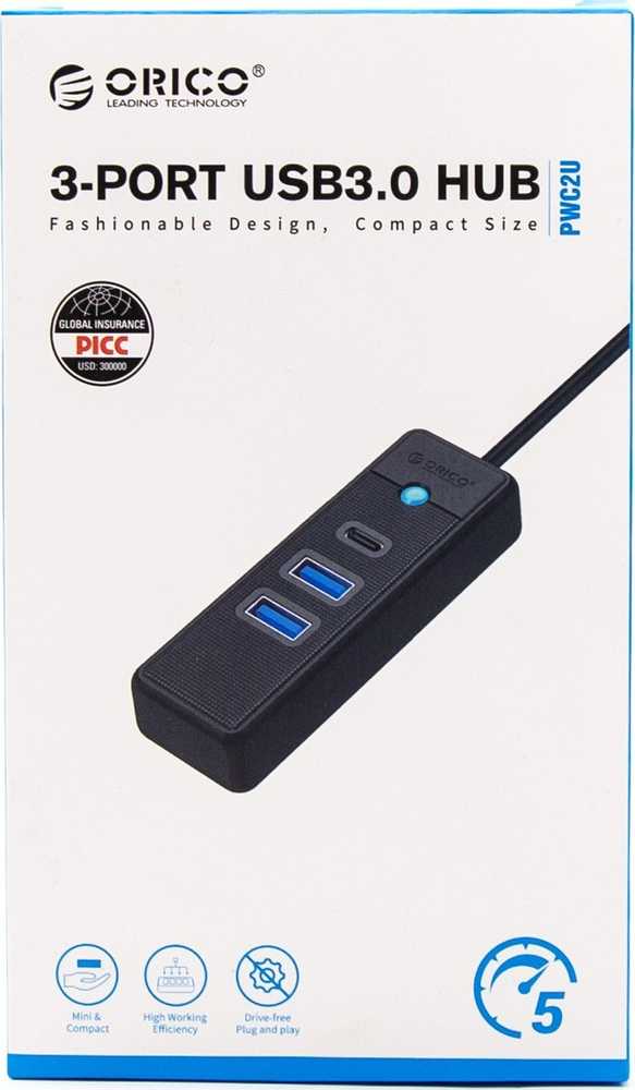 Orico Hub adapteris USB-C prie 2x USB 3.0 + USB-C, 5 Gbps, 0.15 m (juodas)