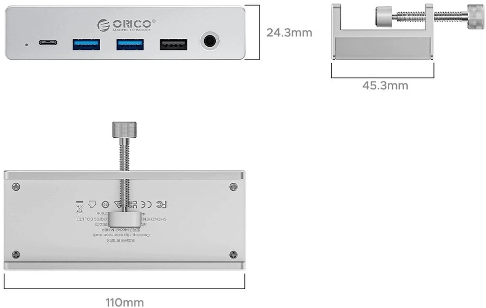 HUB USB Orico USB-C aktyvus, PowerDelivery 100W, HDMI 4K, RJ45, pritvirtinamas prie stalo, sidabrinis (MH8P-SV-BP)