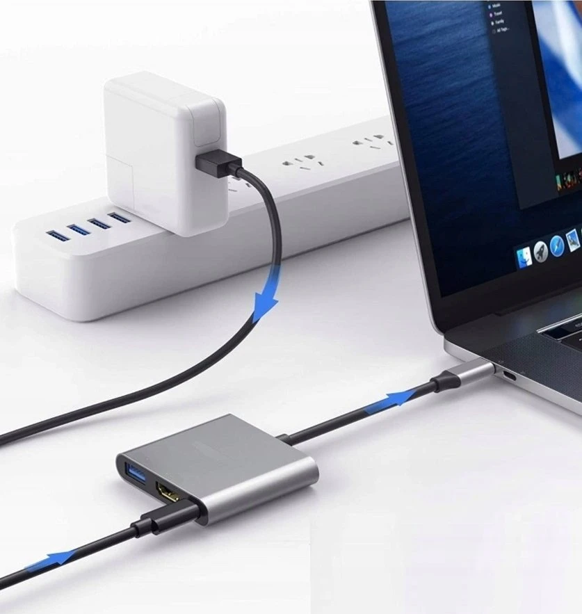 USB-C šakotuvas Platinet 3in1 (PMH9991T) (1xHDMI 4K; 1xUSB-C; 1xUSB 3.2)
