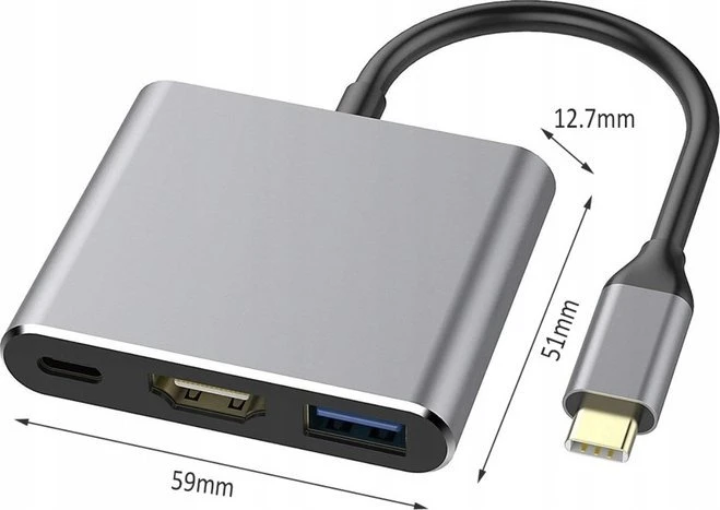 USB-C šakotuvas Platinet 3in1 (PMH9991T) (1xHDMI 4K; 1xUSB-C; 1xUSB 3.2)