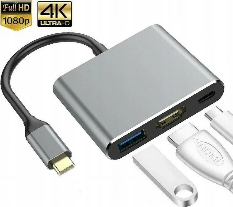 USB-C šakotuvas Platinet 3in1 (PMH9991T) (1xHDMI 4K; 1xUSB-C; 1xUSB 3.2)