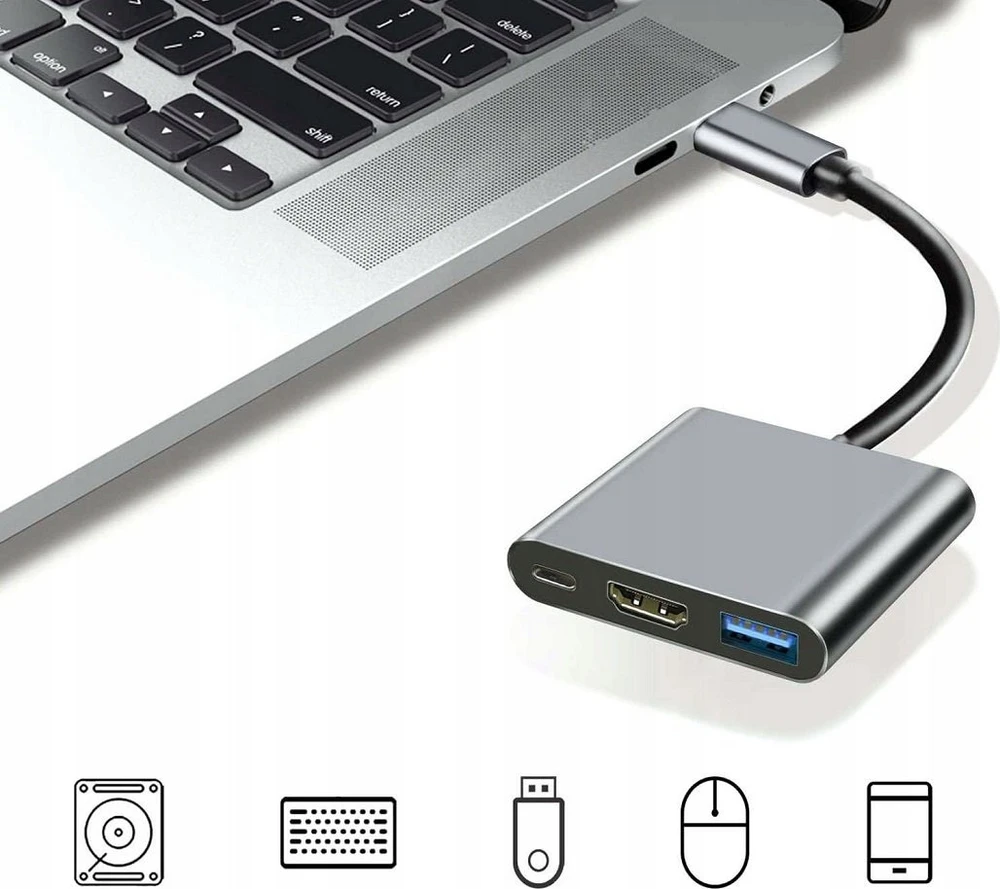 USB-C šakotuvas Platinet 3in1 (PMH9991T) (1xHDMI 4K; 1xUSB-C; 1xUSB 3.2)