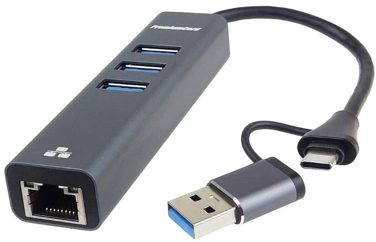 PremiumCord USB šakotuvas su tinklo jungtimi ir dviguba jungtimi