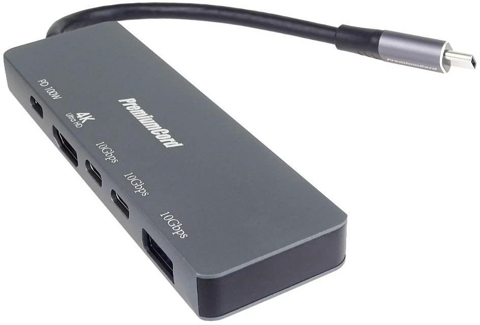 USB-C šakotuvas PremiumCord PremiumCord adapteris USB-C su 4K@60Hz HDMI + 10G USB3.2 A + 10G 2x USB-C + PD