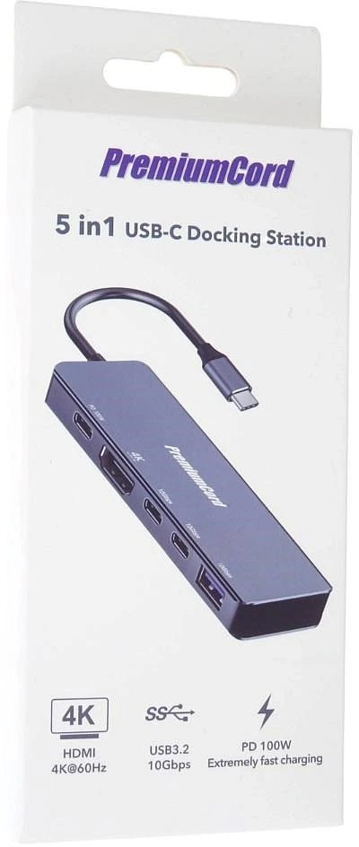USB-C šakotuvas PremiumCord PremiumCord adapteris USB-C su 4K@60Hz HDMI + 10G USB3.2 A + 10G 2x USB-C + PD