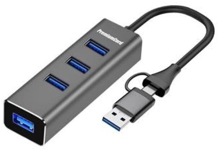 „HUB USB PremiumCord PremiumCord“ šakotuvas 5G „SuperSpeed“, USB-C, USB-A ir 4 USB-A 3.2 Gen 1