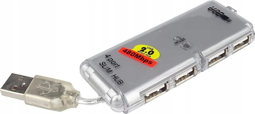 USB 2.0 šakotuvas su keturiomis jungtimis ir permatomu korpusu