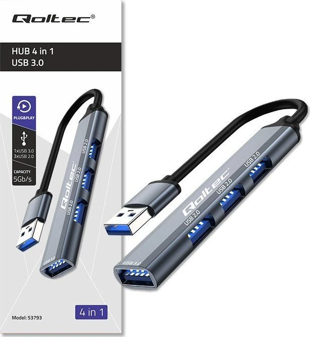 Centratorius adapteris USB 3.0 4in1 3x 2.0 Qoltec
