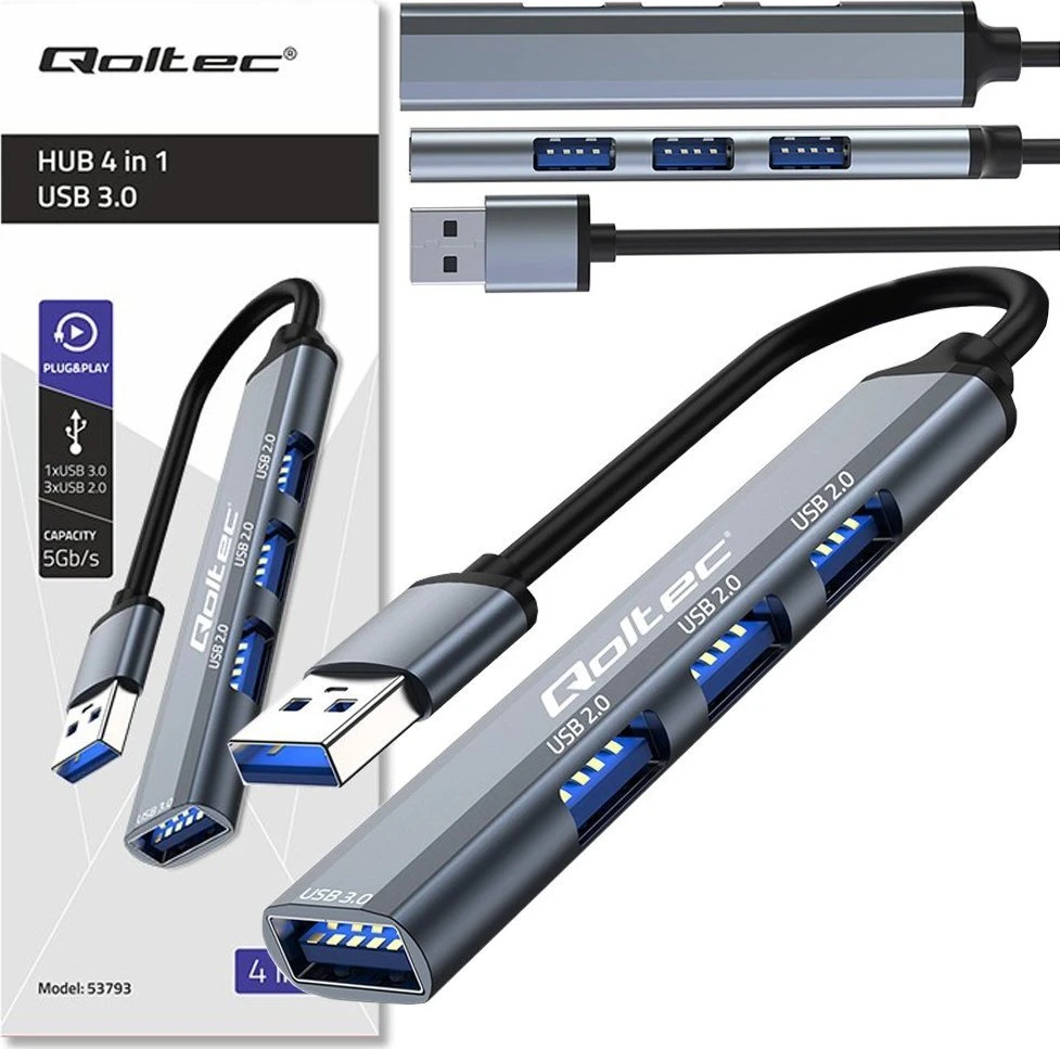Centratorius adapteris USB 3.0 4in1 3x 2.0 Qoltec