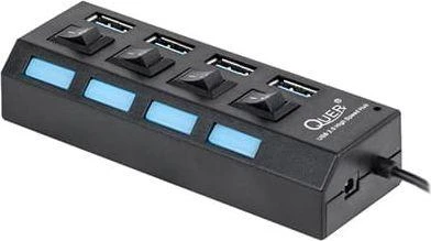 Keturių prievadų USB šakotuvas su individualiais jungikliais