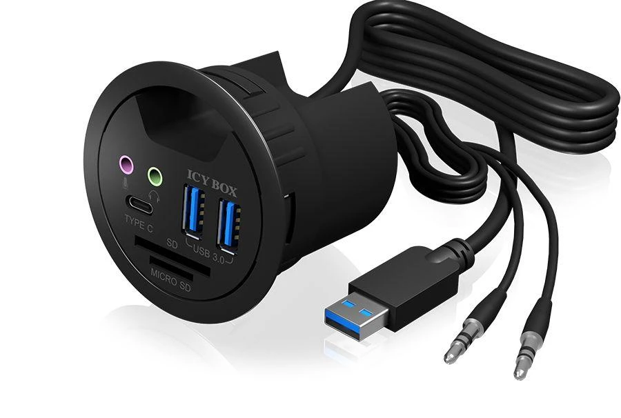 ICY BOX IB-HUB1404A Stalinis koncentratorius 2x USB 3.0 USB 3.0 Type-C garso įvestis/išvestis SD kortelių skaitytuvas