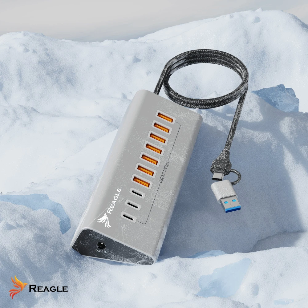 USB šakotuvas Reagle Aktyvus USB šakotuvas su maitinimo bloku 36 W 10 USB 3.2 prievadų USB skirstytuvas šakotuvas Reagle