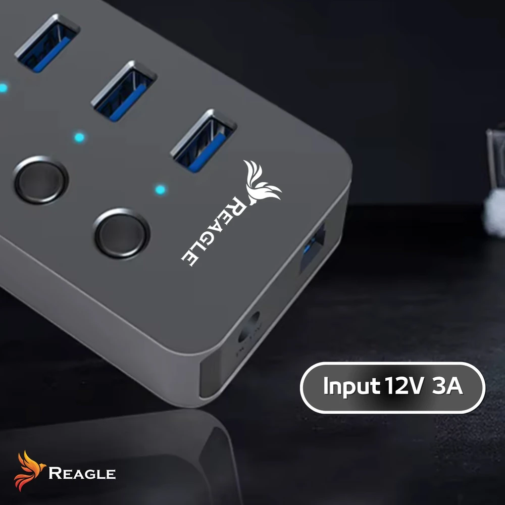 USB šakotuvas Reagle Reagle HUB 10W1 USB 3.1 10 USB-A prievadų maitinimo šaltinis 36 W