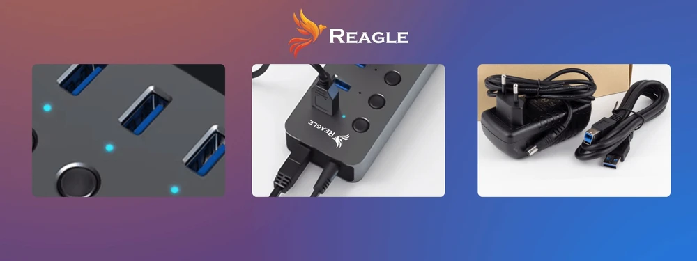 USB šakotuvas Reagle Reagle HUB 10W1 USB 3.1 10 USB-A prievadų maitinimo šaltinis 36 W