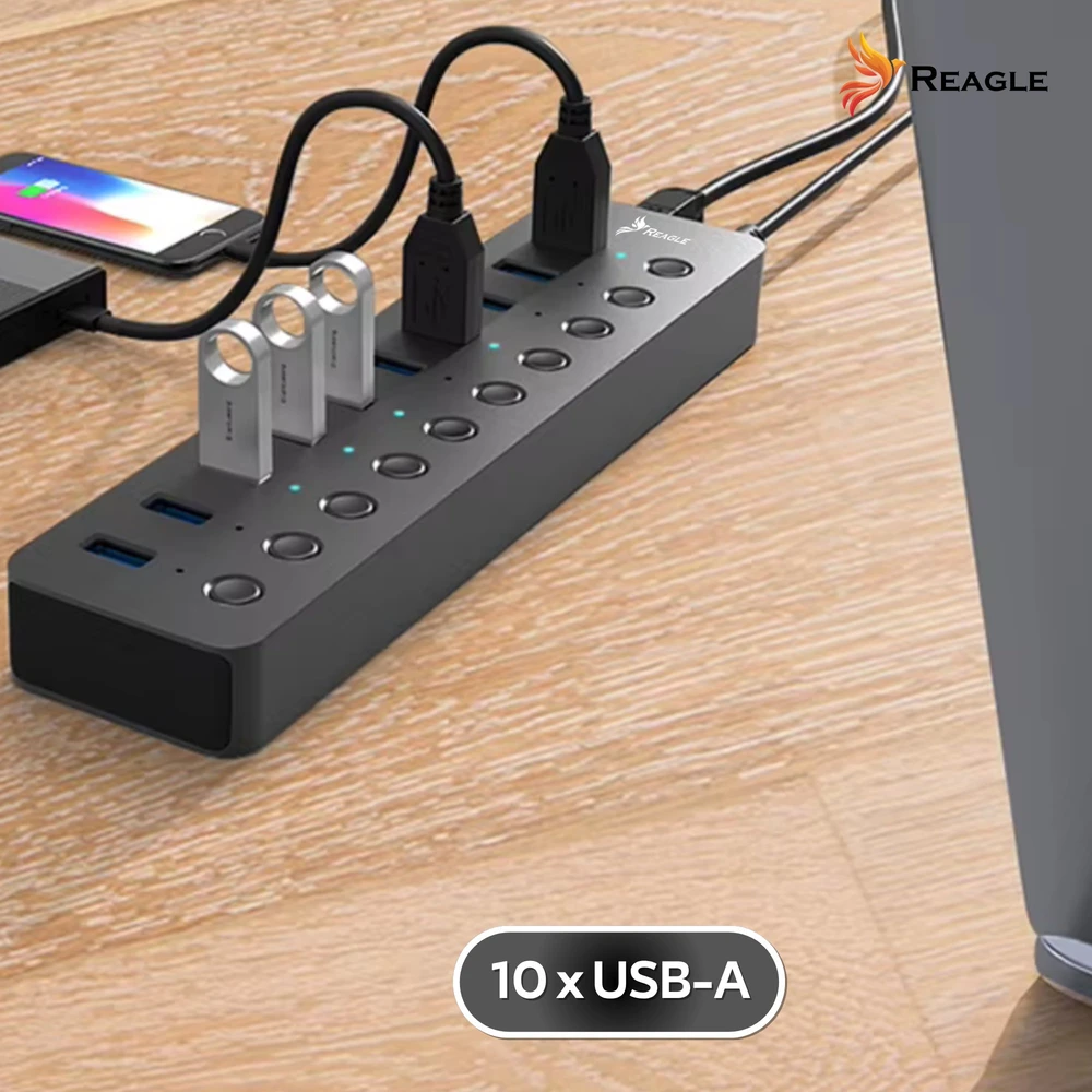 USB šakotuvas Reagle Reagle HUB 10W1 USB 3.1 10 USB-A prievadų maitinimo šaltinis 36 W