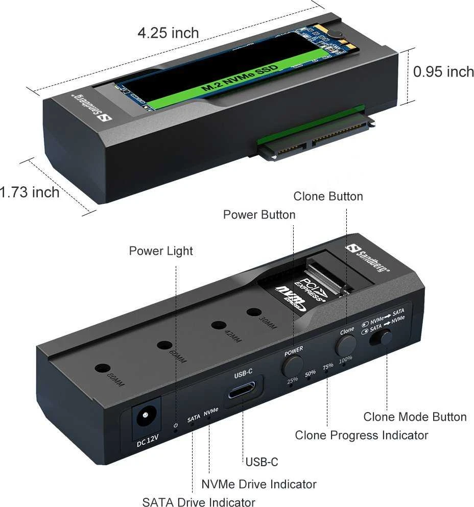 Sandberg USB 3.2 Cloner ir dokas, skirtas M2 + NVMe + SATA
