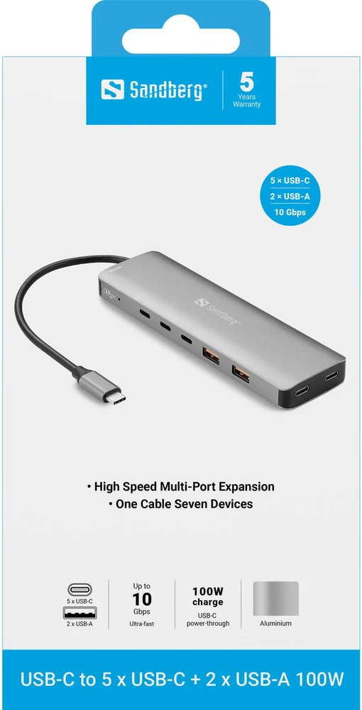HUB USB Sandberg USB-C to 5 x USB-C + 2 x (136-79)