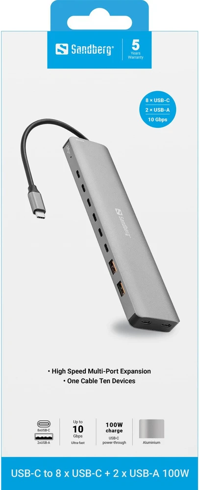 HUB USB Sandberg USB-C to 8 x USB-C + 2xUSB-A (136-80)