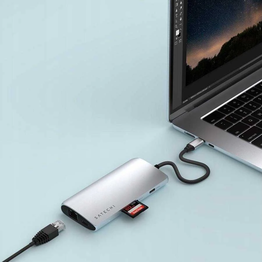 SATECHI USB-C MultiPort Adapteris 8K su Ethernet V3 - Sidabrinis