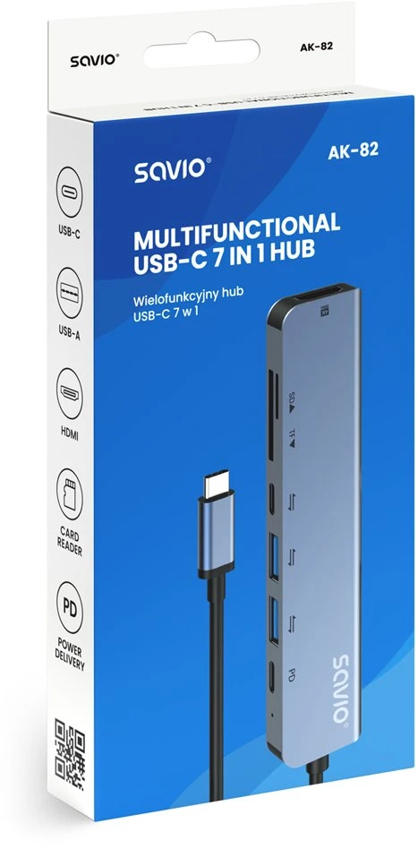 Savio AK-82 interface hub USB Type-C 5000 Mbit/s Juodas
