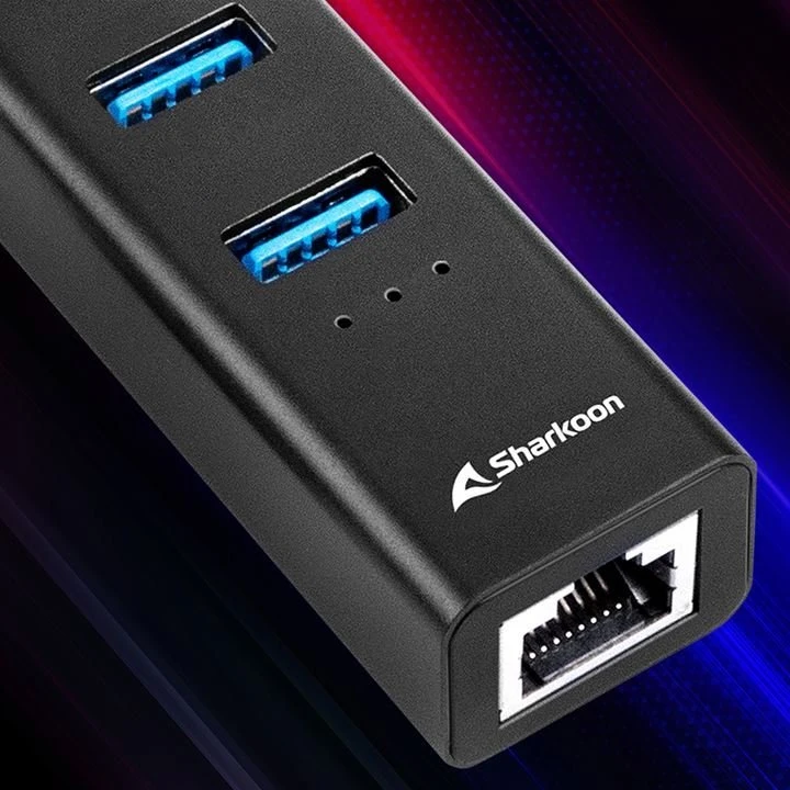Sharkoon HUB 3X USB 3.2 +RJ45 ALU Juodas/3-PORT USB 3.2 GEN 1.
