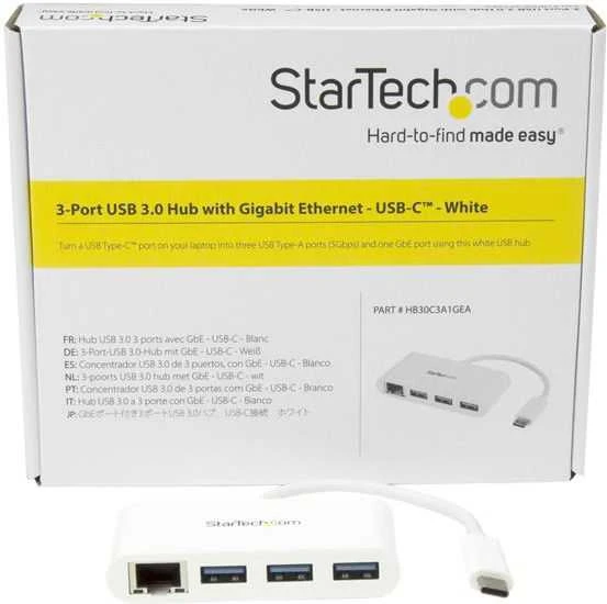 StarTech USB-A Hub 3 prievadai balti